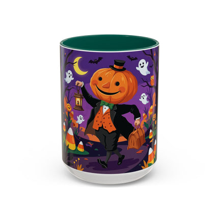 🎃🏮 The Pumpkin Gentleman's Moonlit Stroll Colorful Mug – Whimsical Halloween Charm