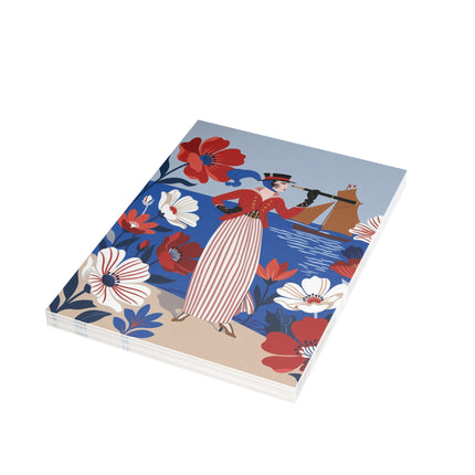 ⚓🌺 The Lady With The Looking Glass Greeting Card – Art Deco Seaside Fashion