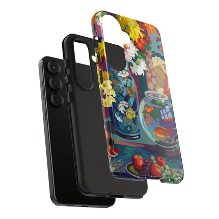 Floral Fishbowl Still Life Phone Case – Vibrant Harmony & Colorful Life