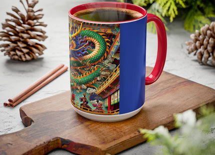 Tibetan Dragon Over Kabuki Duel Colorful Mugs (11oz, 15oz)