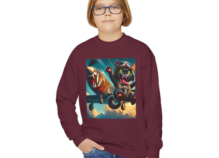 Parachuting Cat Commando Youth Crewneck Sweatshirt
