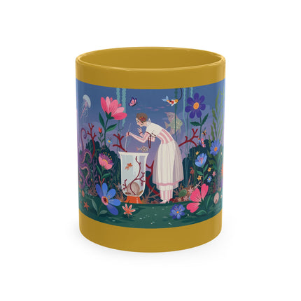 🐠🌸 The Lady Of The Underwater Flower Garden Ceramic Mug – Art Deco Aquatic Whimsy