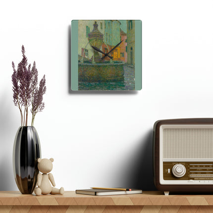 La Fontaine, Saint-Paul De Vence by Henri Le Sidaner Acrylic Wall Clock, Round & Square