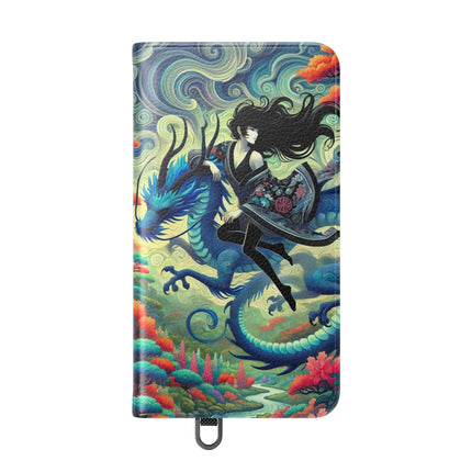 Mystic Guardian of the Sky Flip Case – Warrior Fairy & Turquoise Dragon