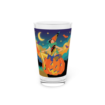 🌙🎃 The Witch Of Crescent Moon Pumpkin Glass, 16oz – Colorful Halloween Charm