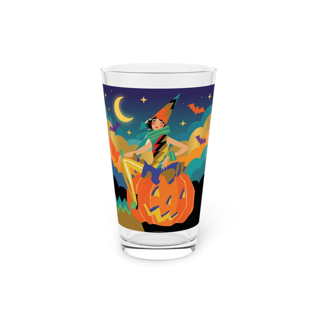 🌙🎃 The Witch Of Crescent Moon Pumpkin Glass, 16oz – Colorful Halloween Charm