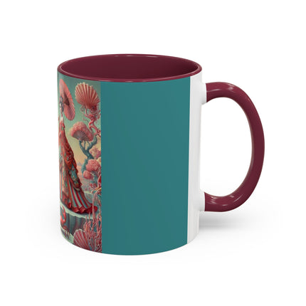 Cherry Blossom Courtesans & Crimson Crab Colorful Mug – Imperial Elegance & Playful Charm