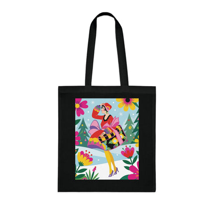 🎄🌺 Christmas In The Winter Garden Cotton Tote Bag – Art Deco Holiday Whimsy