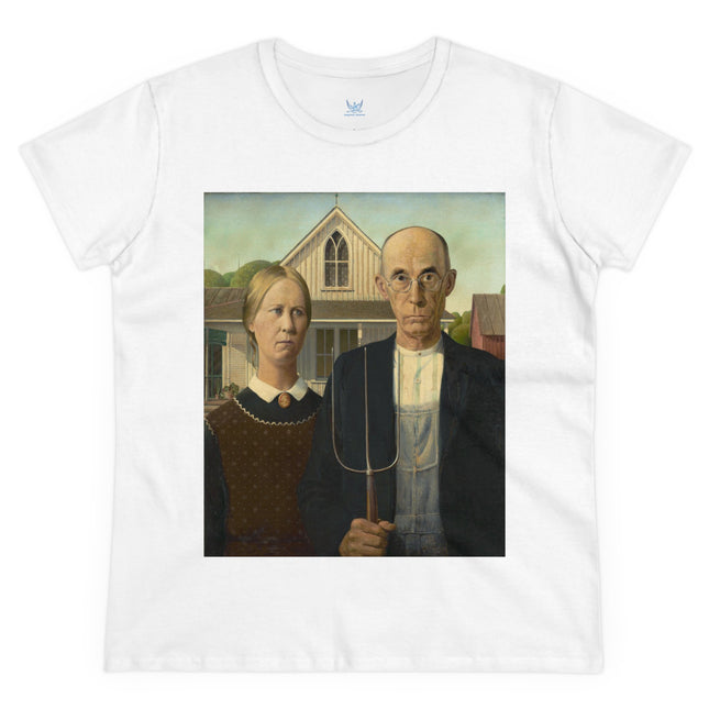 American Gothic by Grant Wood Women's Midweight Cotton Tee