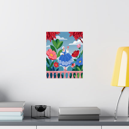 🌸🪭 The Lady Of The Grand Flower Terrace Matte Vertical Poster – Art Deco Floral Elegance