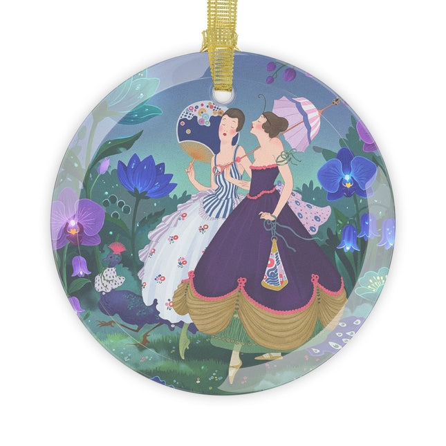 🌙🦚 The Ladies Of The Moonlit Garden Glass Ornament – Art Deco Floral Elegance