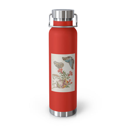 Blue Butterflies and Pomegranate by Maria Sibylla Merian Copper Vacuum Insulated Bottle, 22oz