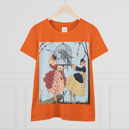 🦚🦜 The Ladies Of The Garden Aviary Cotton Tee – Art Deco Bird Fantasy