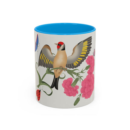 Goldfinch & Pink Flowers Colorful Mugs – Vibrant Spring & Bold Beauty