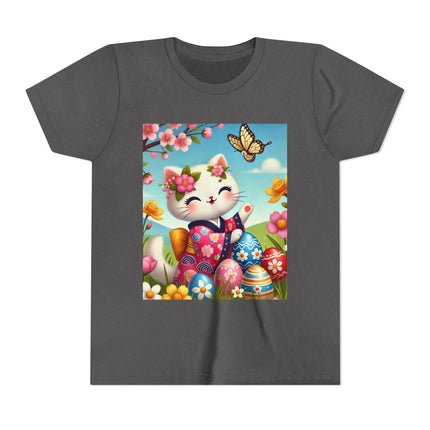 Easter Kitten and Painted Eggs Youth Short Sleeve Tee