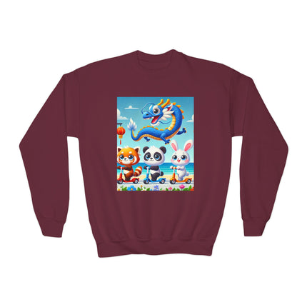 Seaside Scooter Friends Youth Crewneck Sweatshirt – Coastal Fun, Friendship & Playful Adventure