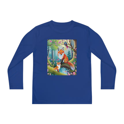 Mischievous Fox Youth Long Sleeve Competitor Tee – Woodland Fun & Storybook Adventure