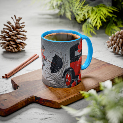 ☔🌹 The Scarlet Rainstorm Promenade Colorful Mug – Art Deco Motoring Elegance