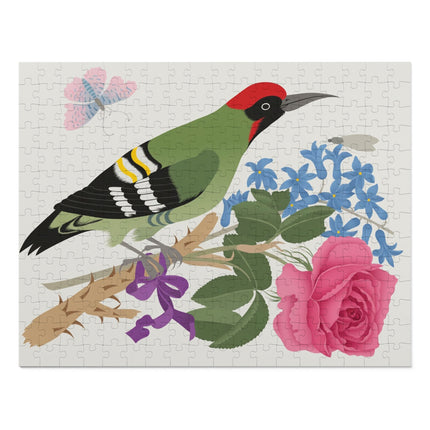 Woodpecker & Rose Jigsaw Puzzle with Tin