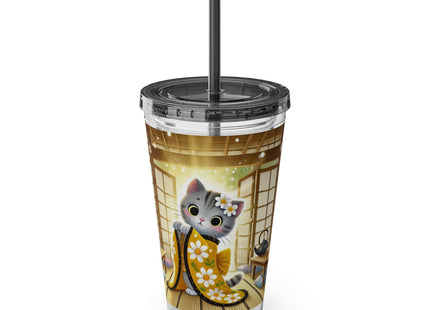 Playful Kitten in the Tea Room Sunsplash Tumbler with Straw, 16oz