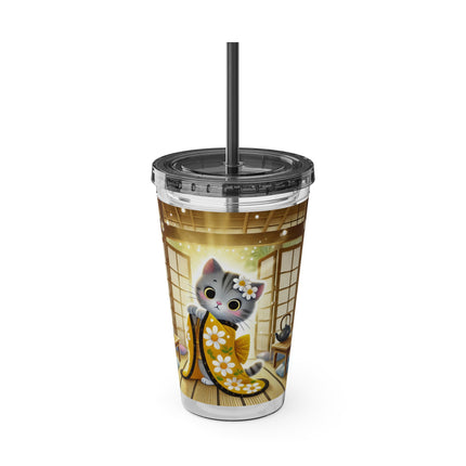 Playful Kitten in the Tea Room Sunsplash Tumbler with Straw, 16oz