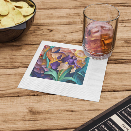 The Elegant Iris Flower White Coined Napkins
