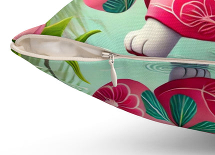 Geisha Kitten Strolls Among the Spoonbills Spun Polyester Square Pillow