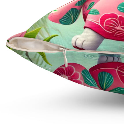 Geisha Kitten Strolls Among the Spoonbills Spun Polyester Square Pillow