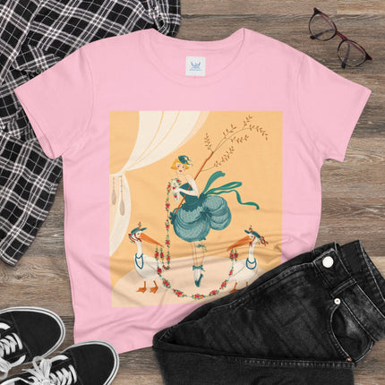 🌸🪽 The Lady And The Garden Storks Cotton Tee – Art Deco Floral Whimsy