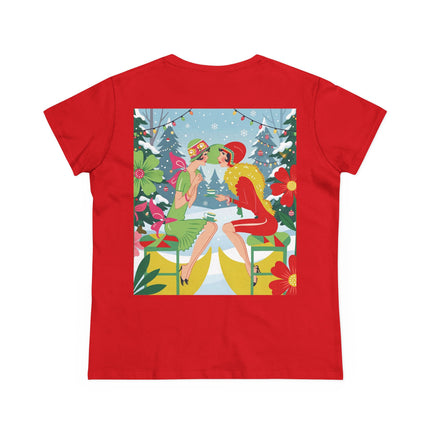 ☕❄️ Christmas Tea In The Snow Garden Cotton Tee – Art Deco Holiday Friendship