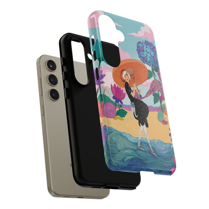 🌊☂️ The Lady Of The Flowered Seashore Phone Case – Art Deco Seaside Fashion