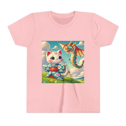 Geisha Kitten and the Dragon Kite Youth Short Sleeve Tee