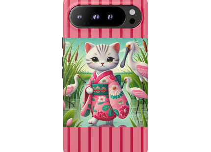 Geisha Kitten Strolls Among the Spoonbills Phone Cases