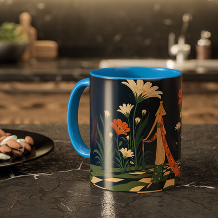 🌼🧡 The Midnight Floral Masquerade Colorful Mug – Art Deco Fashion Fantasy