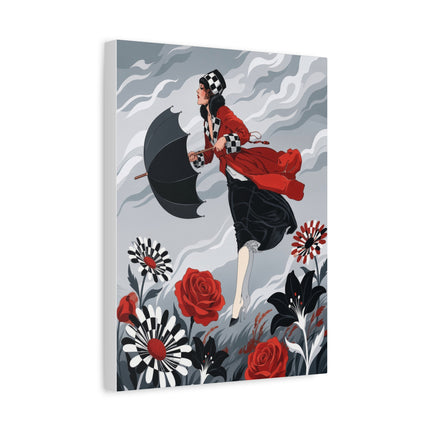 🌹☂️ The Lady In The Storm Placemat – Art Deco Floral Drama