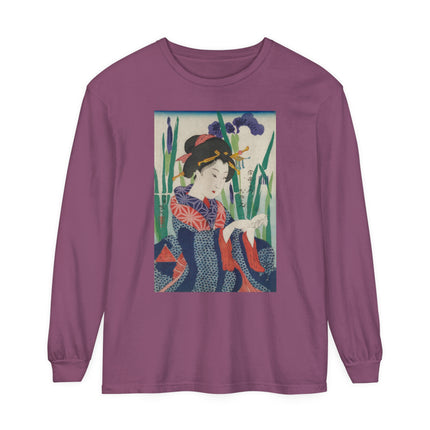 Woman with Origami Crane Garment-dyed Long Sleeve T-Shirt