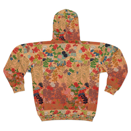 Japanese Fan Flower Pattern by G.A. Audsley Zip Hoodie (AOP)