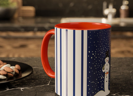 Snowman in Falling Snow Colorful Mugs (11oz, 15oz)