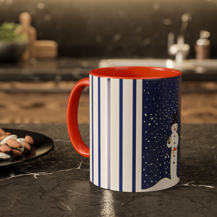 Snowman in Falling Snow Colorful Mugs (11oz, 15oz)