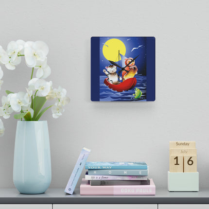 Embarking on a Moonlit Journey Acrylic Wall Clock, Round and Square