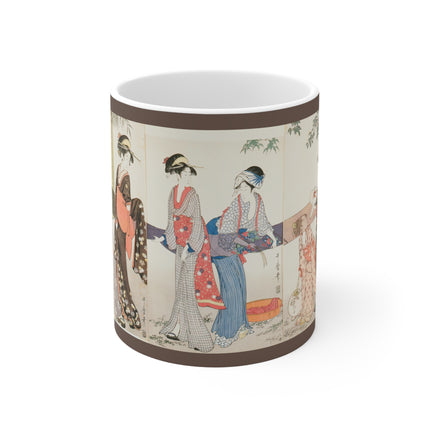 Drying and Stretching Cloth by Kitagawa Utamaro Ceramic Mug 11oz