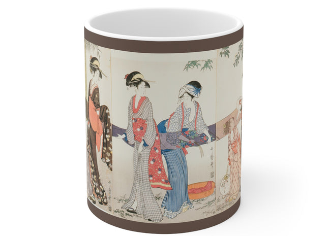 Drying and Stretching Cloth by Kitagawa Utamaro Ceramic Mug 11oz