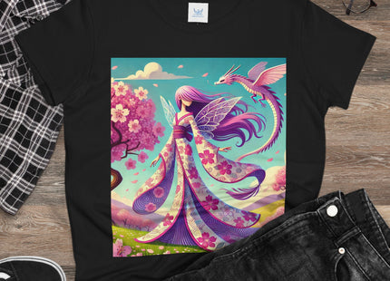 Petals in the Wind: The Kimono Fairy and the Sky Dragon Cotton Tee