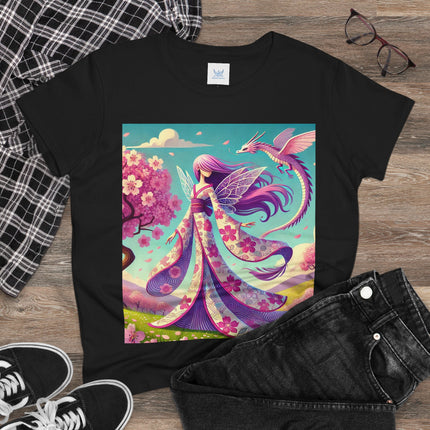Petals in the Wind: The Kimono Fairy and the Sky Dragon Cotton Tee
