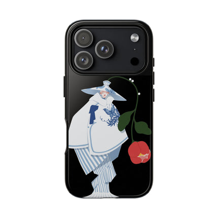 Blue & White Porcelain Geisha Phone Case – Elegant Mystery & Floral Grace