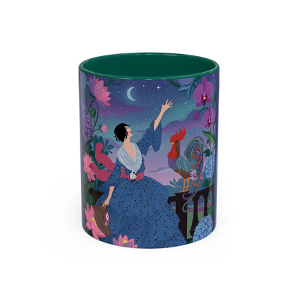 The Lady And The Morning Song Colorful Mugs – Art Deco Botanical Elegance