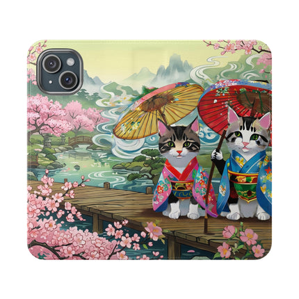 🌸🐱 Kimono Kitties Flip Case – Whimsical Elegance & Storybook Charm