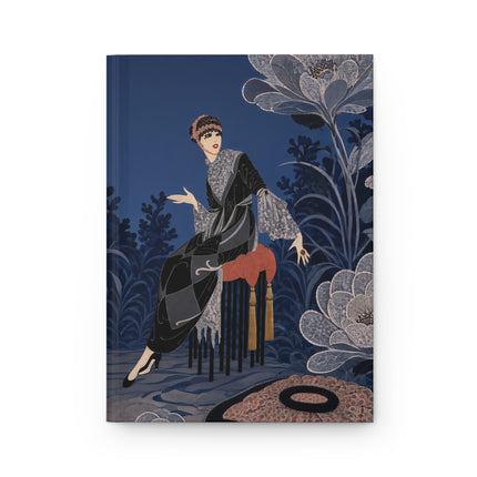 🌙🪷 The Lady Of The Moonlit Silver Garden Hardcover Journal – Art Deco Botanical Elegance