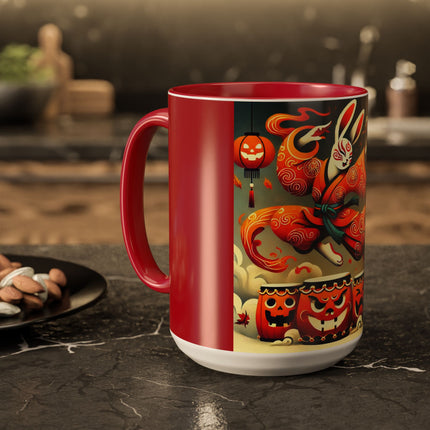 Jack-O’-Lantern Drums & The Kabuki Rabbit Colorful Mugs (11oz, 15oz)