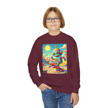 Skate Park Robot Youth Crewneck Sweatshirt – Energy, Motion & Retro-Futuristic Fun